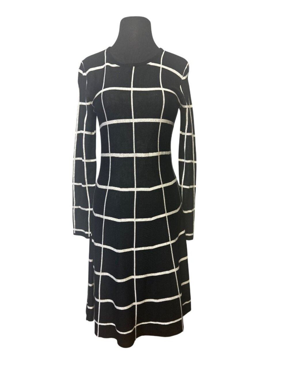 Spenser Jeremy Size Small Black & White Grid Pattern Long Sleeve Knit Dress